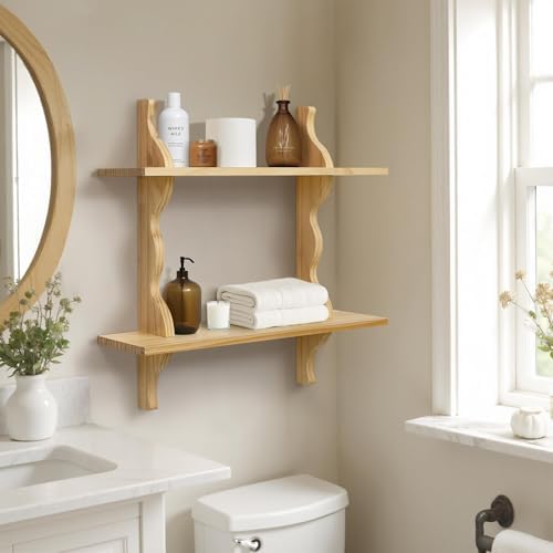 Mazjoaru 24 Inch Pine Wood Floating Shelf Unit