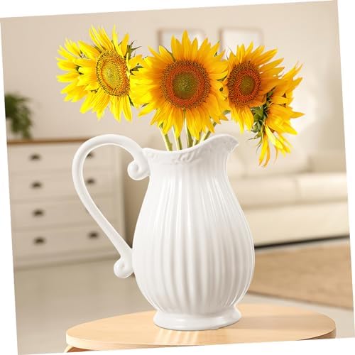 BESTOYARD White Ceramic Pitcher Vase for Home Decor