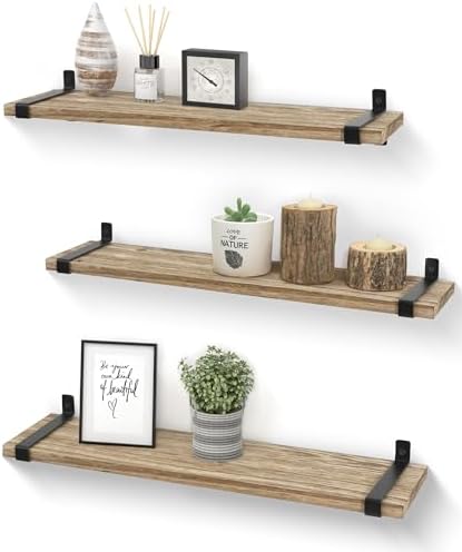 Sapowerntus 24 Inch Wood Floating Shelves Set of 3