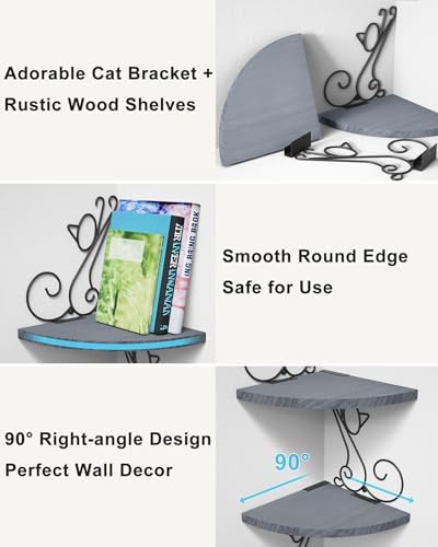 Alsonerbay 4 Tier Floating Corner Wood Shelves in Cat Shape