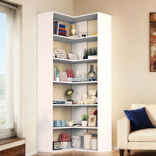 71 Tall White Corner Bookshelf 6 Tier