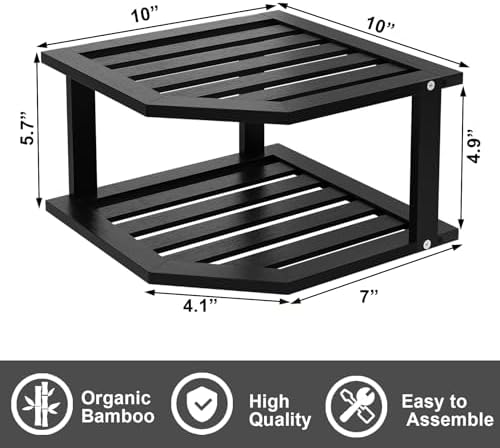 VERTORGAN Bamboo Corner Shelf 3 Pack 2 Tier Organizer Black