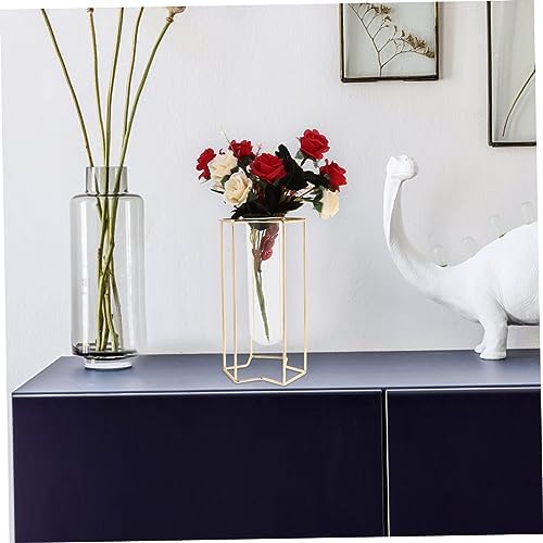 PRETYZOOM Transparent Glass Bud Vase with Iron Stand