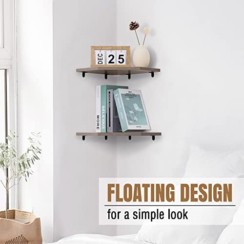 Set of 4 Rustic Grey Corner Wall Shelves