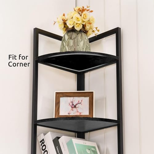 Apicizon 5 Tier Corner Shelf Black Metal Frame