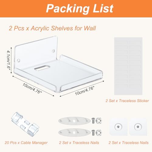 PATIKIL 4 Inch Clear Acrylic Floating Shelves 2 Pcs