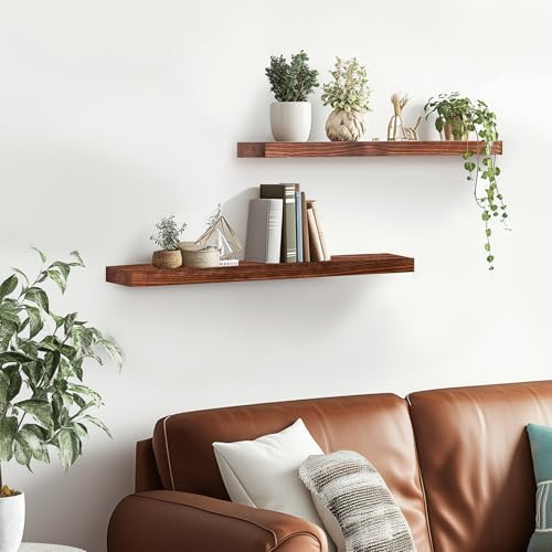 Floating Wall Shelves 2-Pack - Rustic Brown Storage Shelves