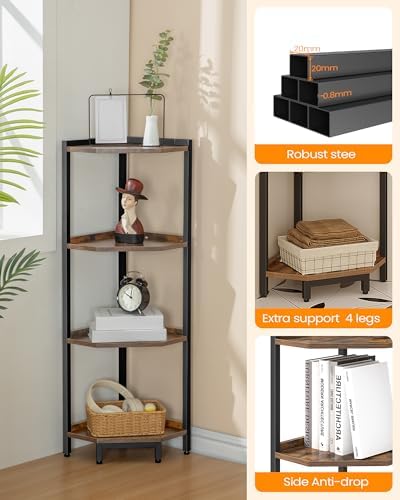 4-Tier Corner Bookshelf Stand with Metal Frame