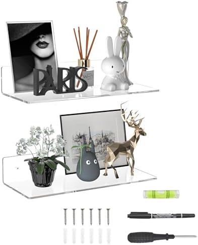 15 Inches Clear Acrylic Floating Shelves 2 Pack