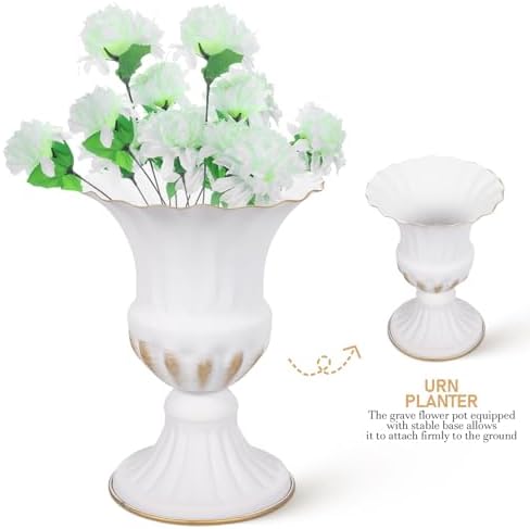 2Pcs Memorial Cemetery Vase Iron Flower Pot Urn Planter White 629x492x492inch