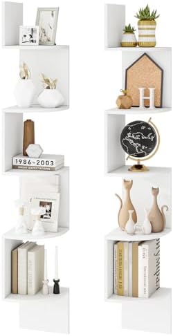 Tangkula 5-Tier Corner Shelf Wall Mount White
