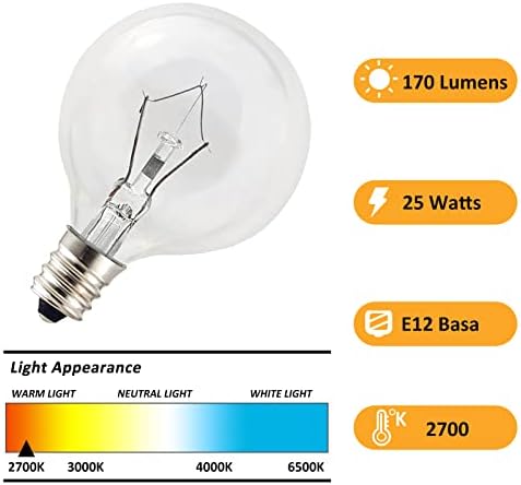 SalPhines Wax Warmer Bulbs 6 Pack G50 25W E12 Base