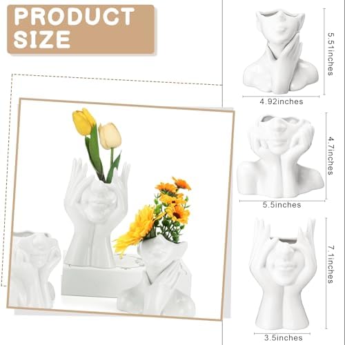 Sieral 3 Pcs White Ceramic Face Vase Set