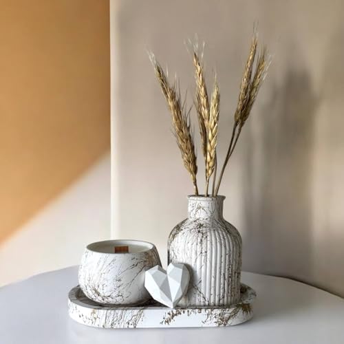 Gold White Decor Set of 3 Handmade Gypsum