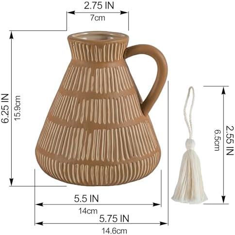 Rustic Farmhouse Vase with Handle and Tassel
