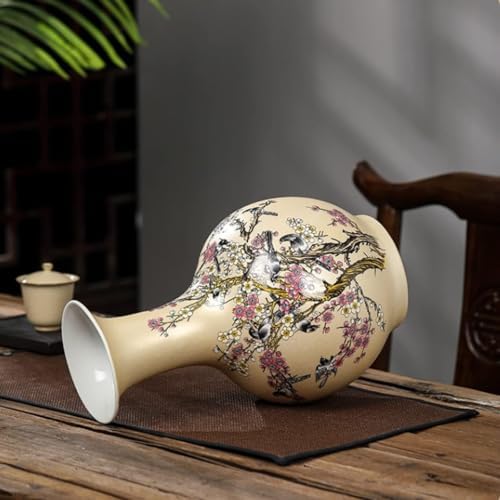 Hand Painted Plum Birds Porcelain Vase with Dried Flower