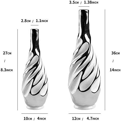 Yundu Ceramic Vase Set of 2 White and Silver Modern Design
