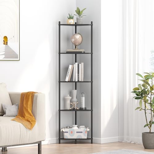 Wisuce 5 Tier Corner Bookshelf Bamboo Storage Stand