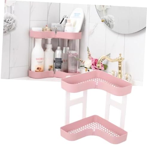 BIUDECO Two Layer Corner Shelf Organizer Pink