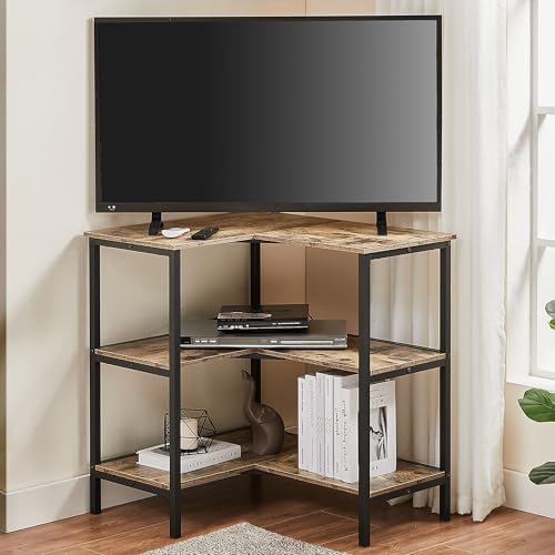 VECELO Corner Cabinet Table with 3 Tier Open Shelf Grey