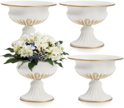Suwimut 4 Piece White Metal Urn Planter Vase
