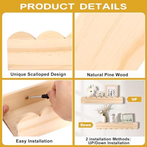 2 Pack Scalloped Floating Shelves for Kids Rooms