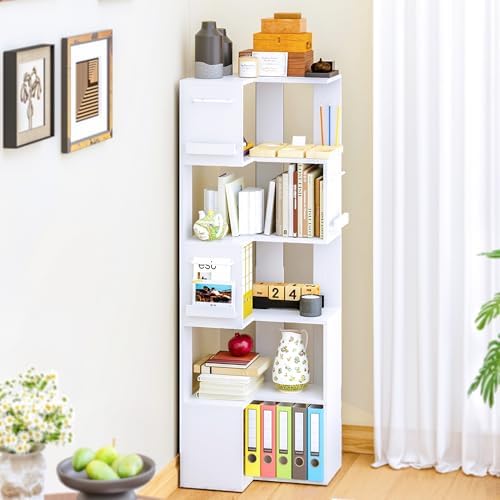 PPAMAPIC 5 Tier L Shaped Corner Bookshelf White