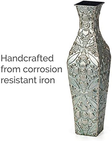 Elements Embossed Blue Metal Vase 17-Inch