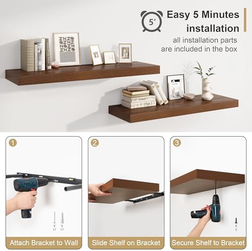 Heimlove Walnut Floating Wall Shelves 48x12