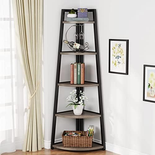 Tribesigns 70 Inch Tall Corner Shelf Grey