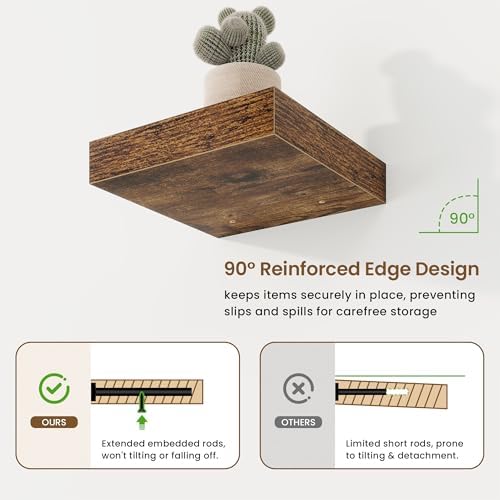 Marsmiles Square Floating Shelves 3 Pack Rustic Brown
