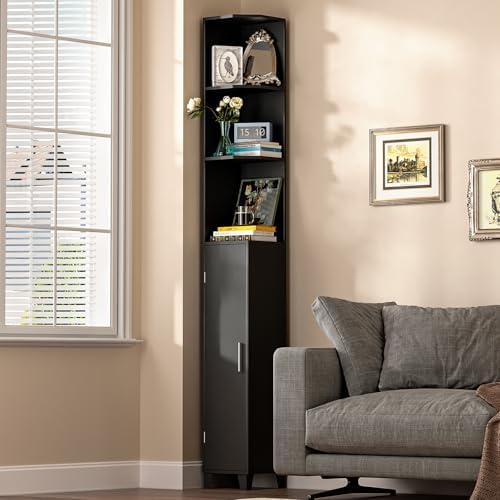 MOHOPE Corner Shelf with Cabinet 5-Tier 748 Tall Black