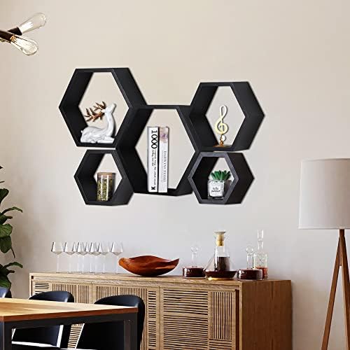 PHOENANCEE Hexagon Floating Shelves Set of 5 Wall Decor