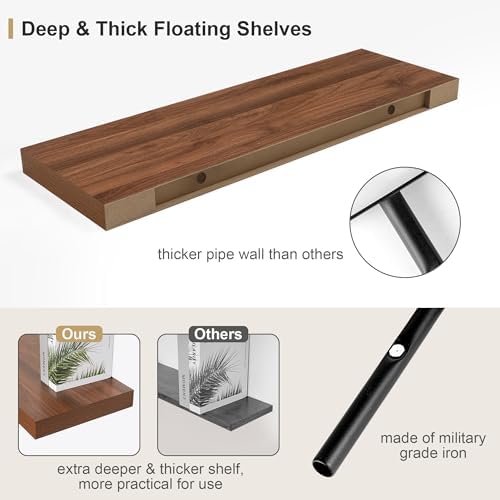 Heimlove Walnut Floating Wall Shelves 48x12