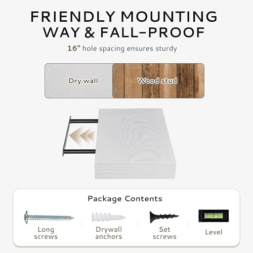 30 Inch Floating Shelves Set of 2 White Rustic Wood