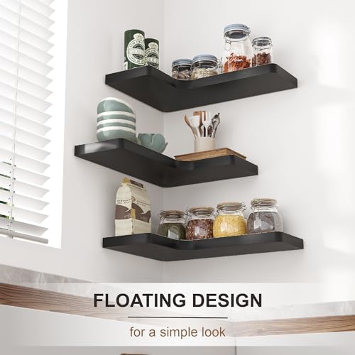Fuqing Corner Floating Shelves Set of 3 Solid Wood