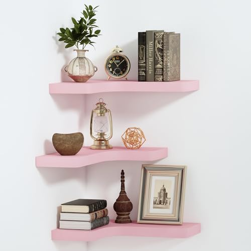 SAUMONIERES Corner Floating Shelves Set of 3 Pink