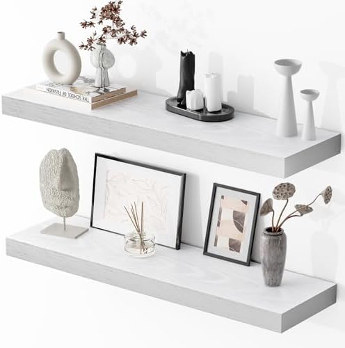 30 Inch Floating Shelves Set of 2 White Rustic Wood