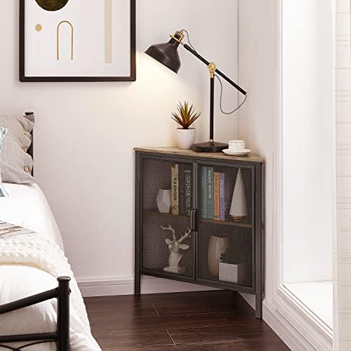 VECELO Corner Cabinet Table with 3-Tier Shelf Grey