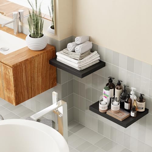 Black 12 Inch Floating Shelves Set of 2 Rustic Wood