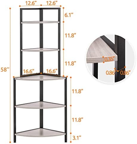 Apicizon 5 Tier Corner Shelf Rustic Grey Industrial Bookcase