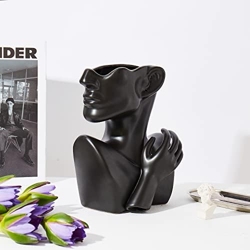 Katoonx Ceramic Face Vase Black Statue for Home Decor