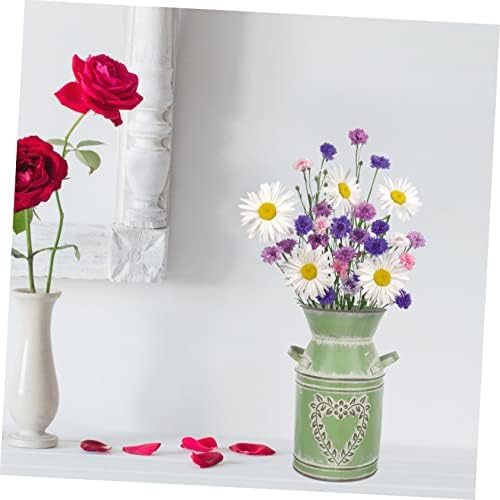 Rustic Dark Green Iron Flower Bucket Vase