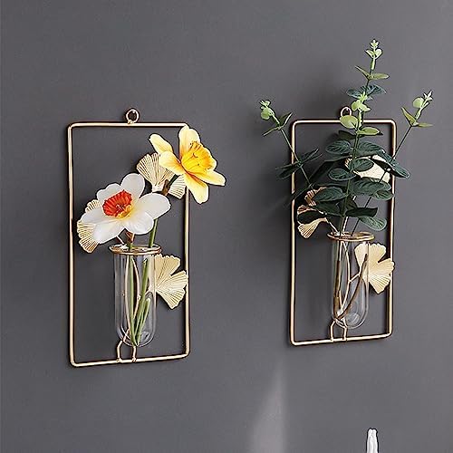 Hanging Gold Wall Decor Glass Vase with Leaf Design