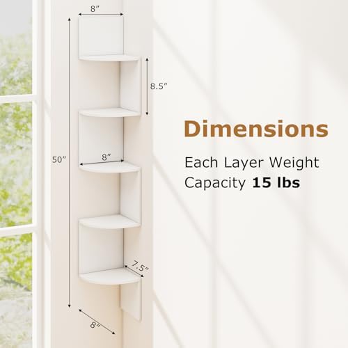 Tangkula 5-Tier Corner Shelf Wall Mount White