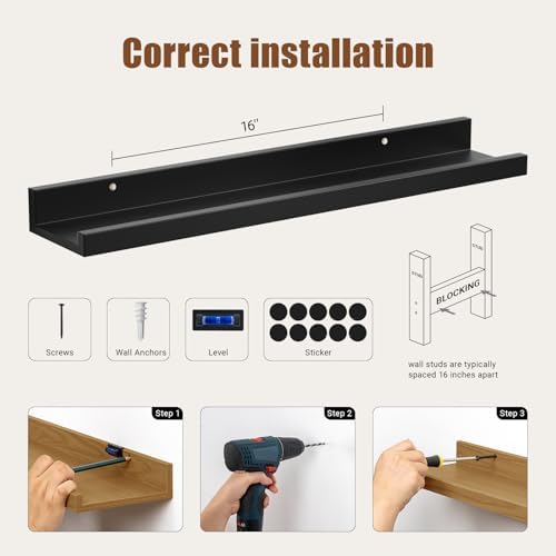 Set of 6 Floating Shelves 24 Inch Wall Mounted Picture Ledge