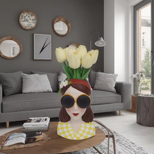 Artistic Girl Resin Flower Vase Vibrant Tulip Rose