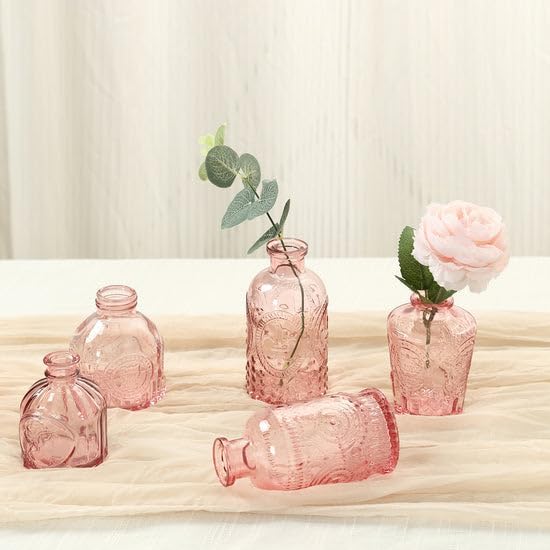 Efavormart Set of 6 Dusty Rose Glass Bud Vases