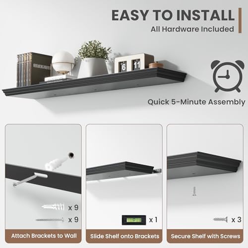 Venusmiles Floating Shelf 48 Inch Black Wall Mount