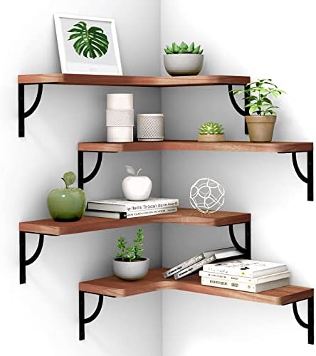 Canupdog Corner Floating Shelf 4 Tier Wall Mount Red